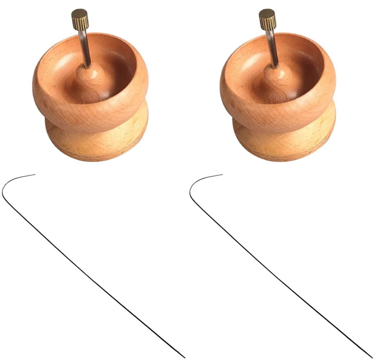 2 Large Wooden Bead Spinners Loader 4.5" Diameter 1" Depth & 2 Beading Needles